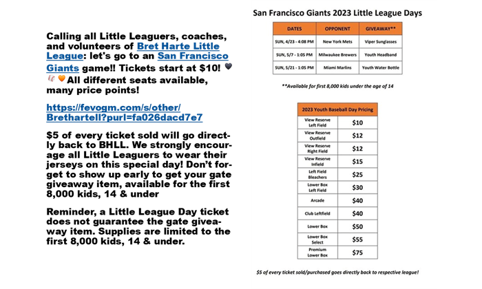 San Frascio Giants 2023 Little League Days